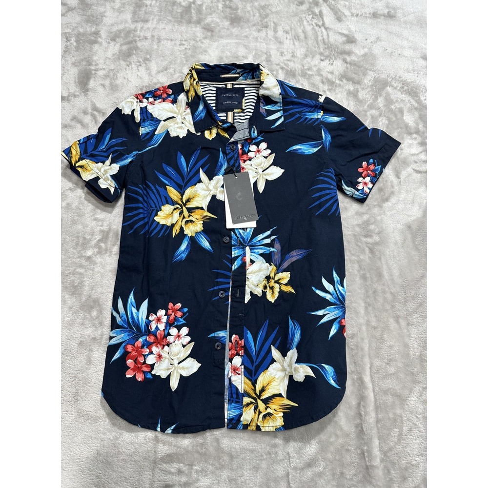 Cactus Boys Shirt Hawaiian Size 9/10 Multicolor Short Sleeve Button‎ Up NWT